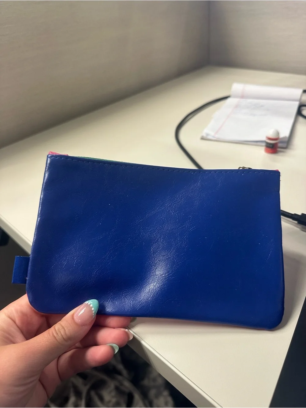 ipsy Hot Pink/Blue Zip Cosmetic Pouch